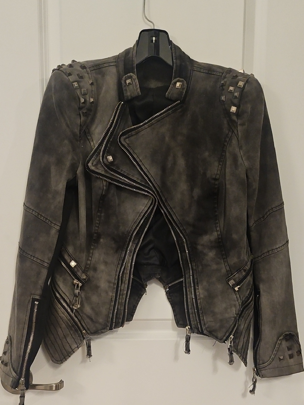 Stud-Embellished Washed Black Jacket/Blazer - Picture 1 of 9